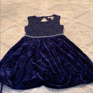 Girls Navy crushed velvet dress